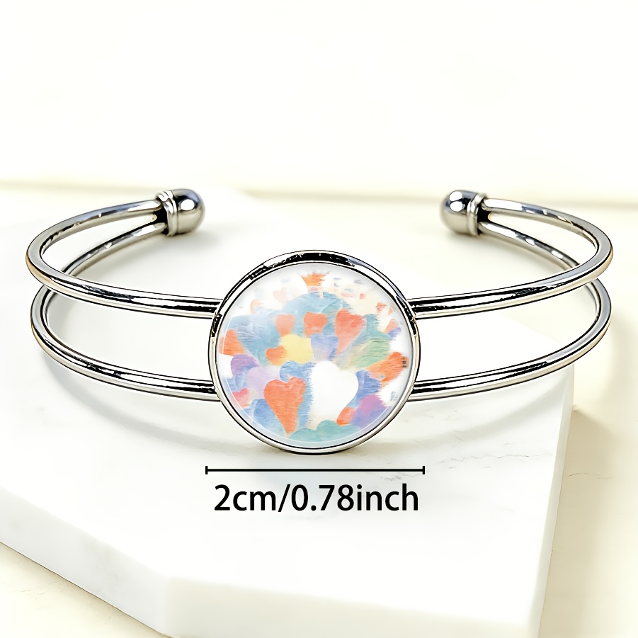 Adjustable Opening Bracelet with Round Time Gem Inlay